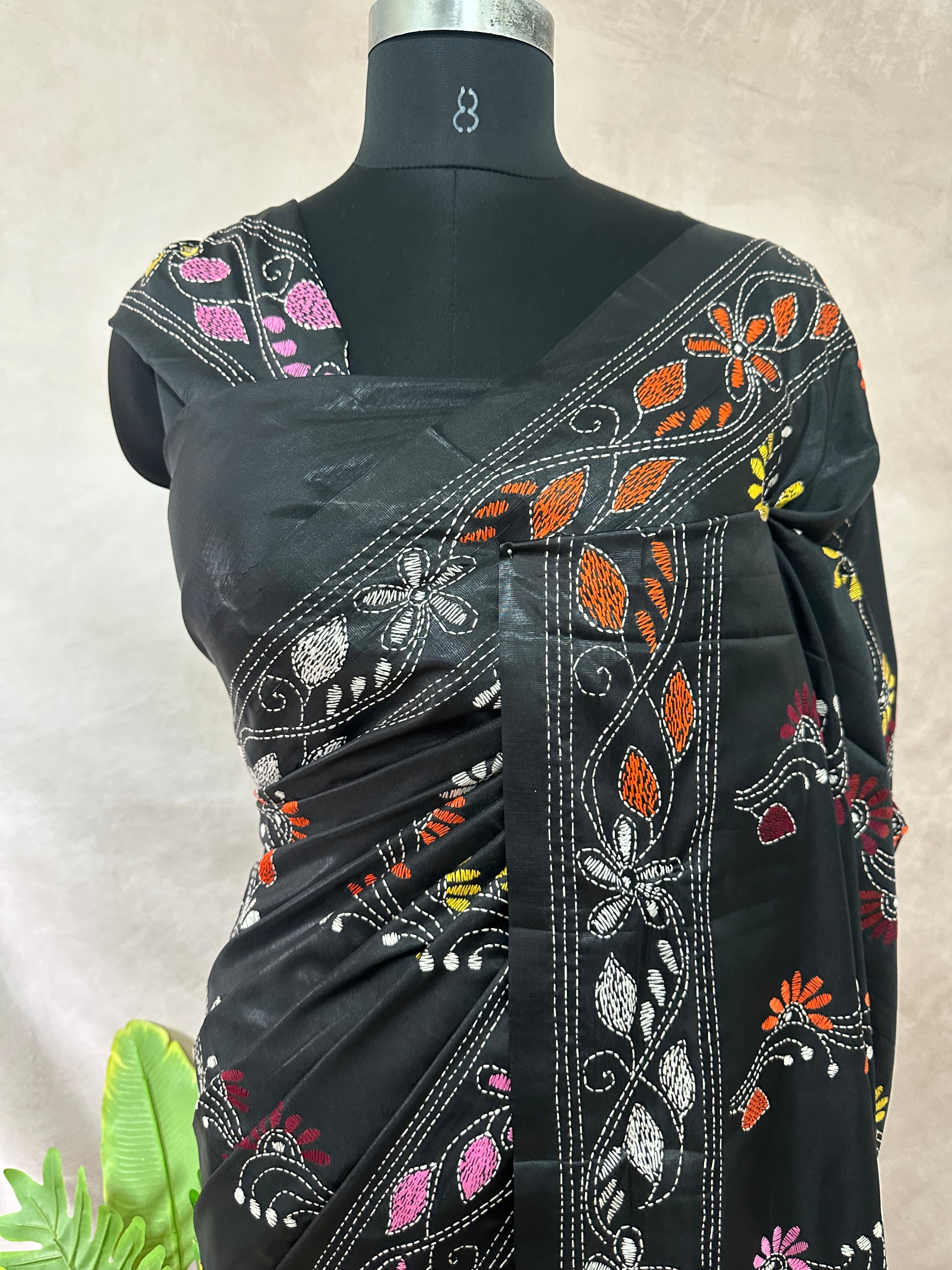 Bangalore silk saree with kantha work, No BP