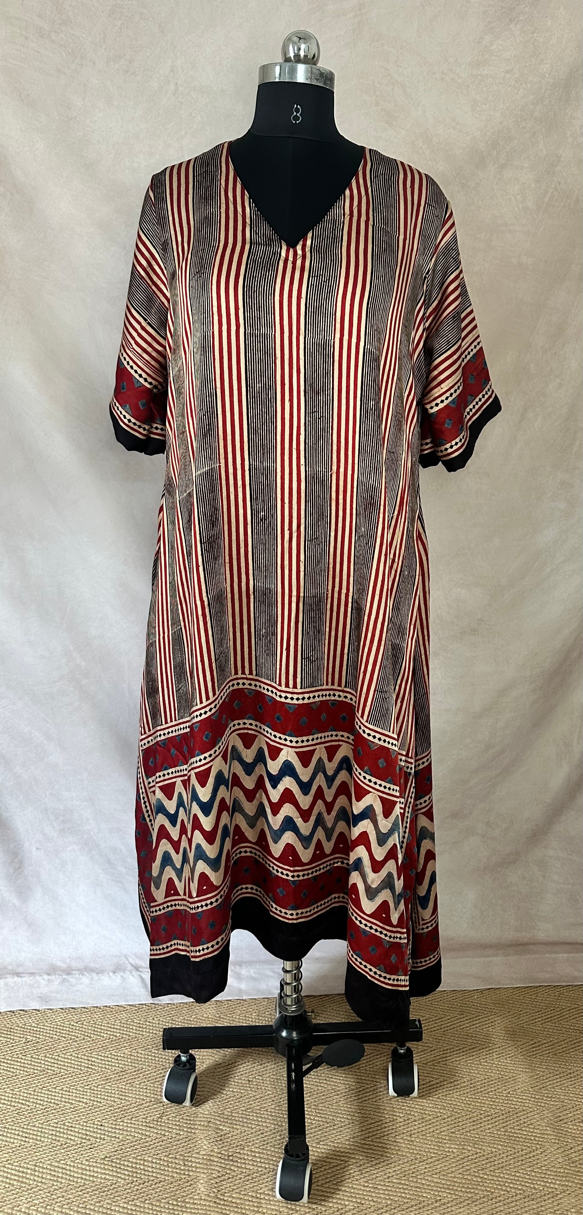 Designer Ajrakh modal silk dress
