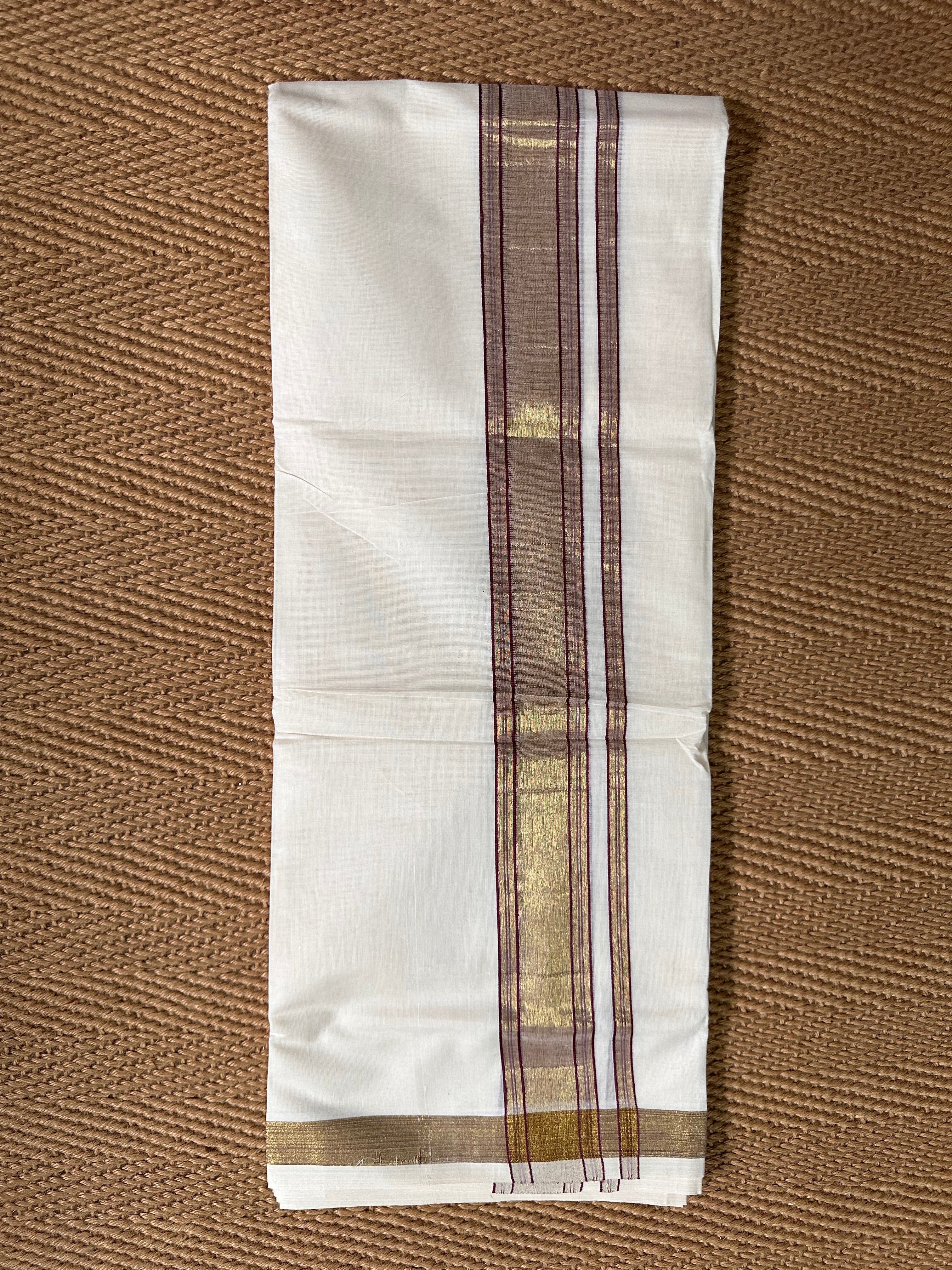 Maroon and gold zari border Dhothi