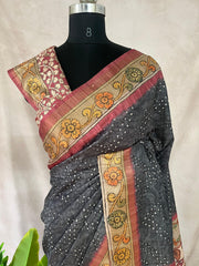 Semi tussar silk bandini and kalamkari print saree, with BP