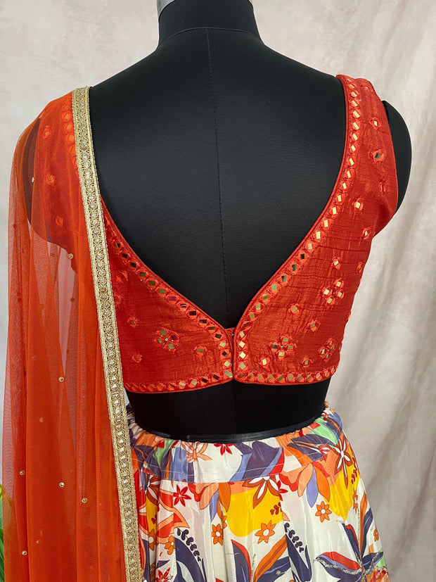 Orange and white lehanga