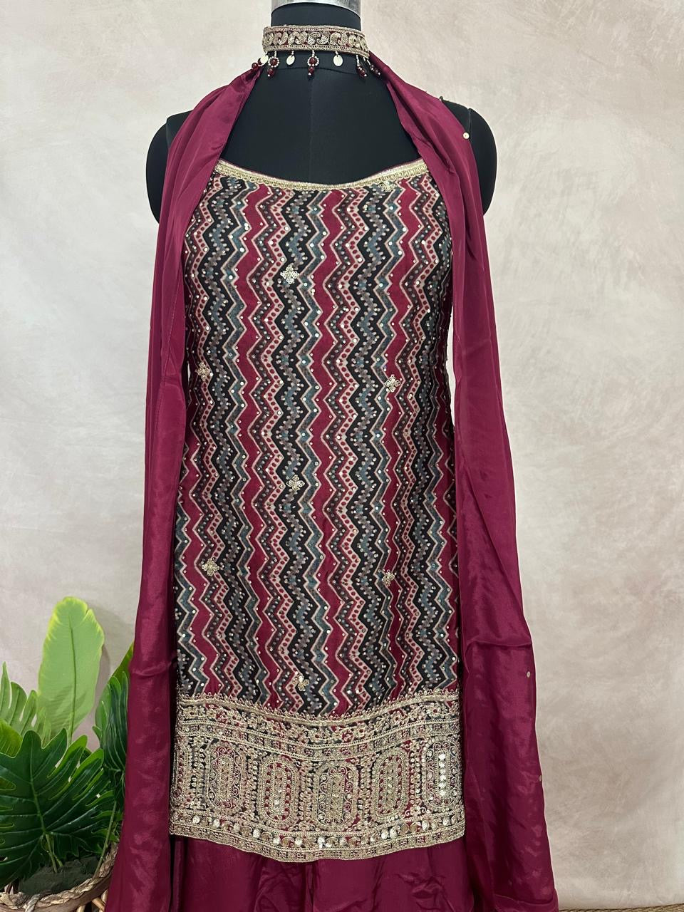 Ajrakh printed short kurti with palazzo pant
