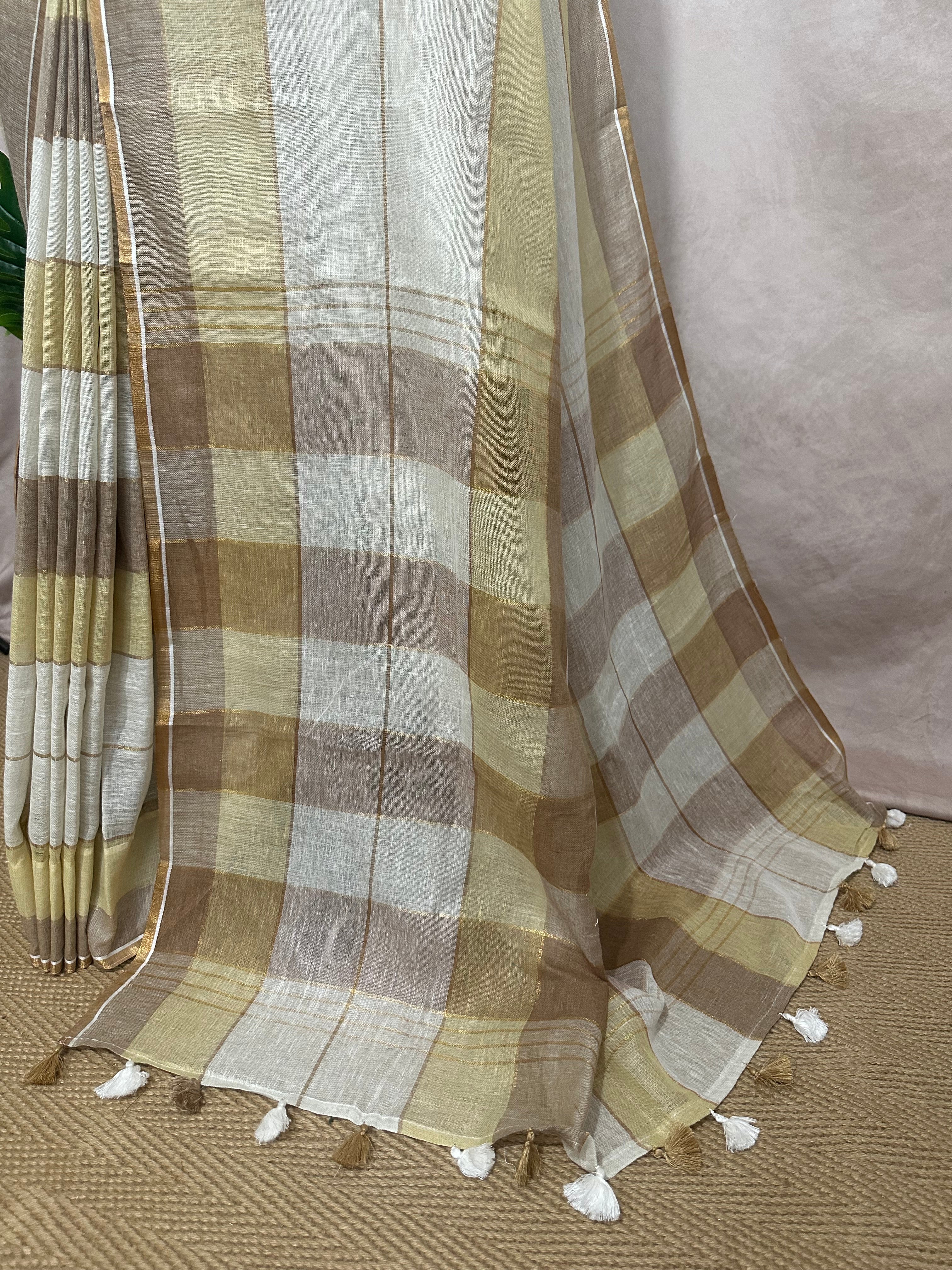 Linen saree with gold border