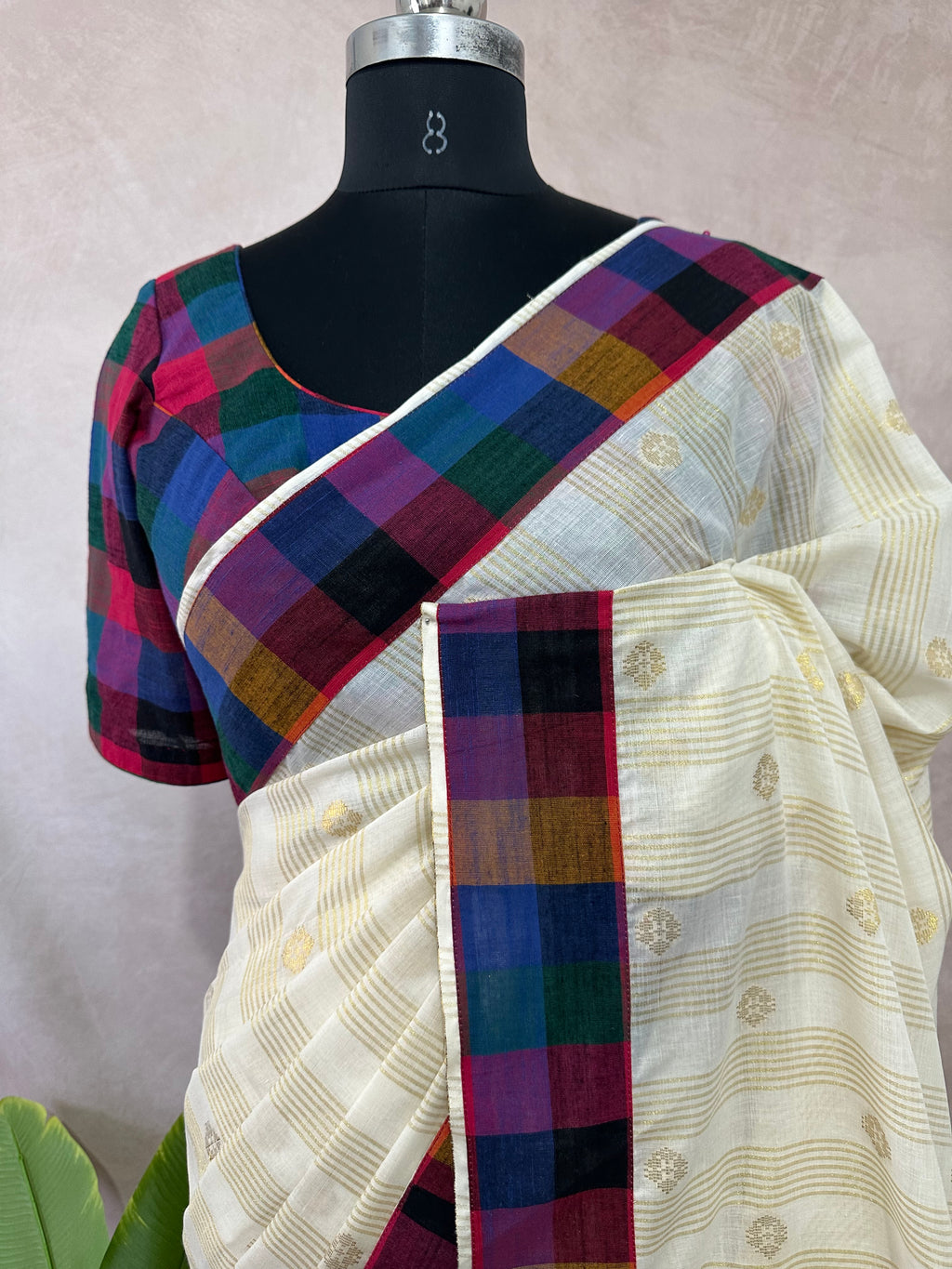 Madras kattam set saree with stitched blouse