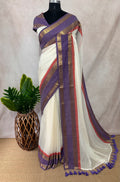Purple kanchi border 120 count mulcotton saree