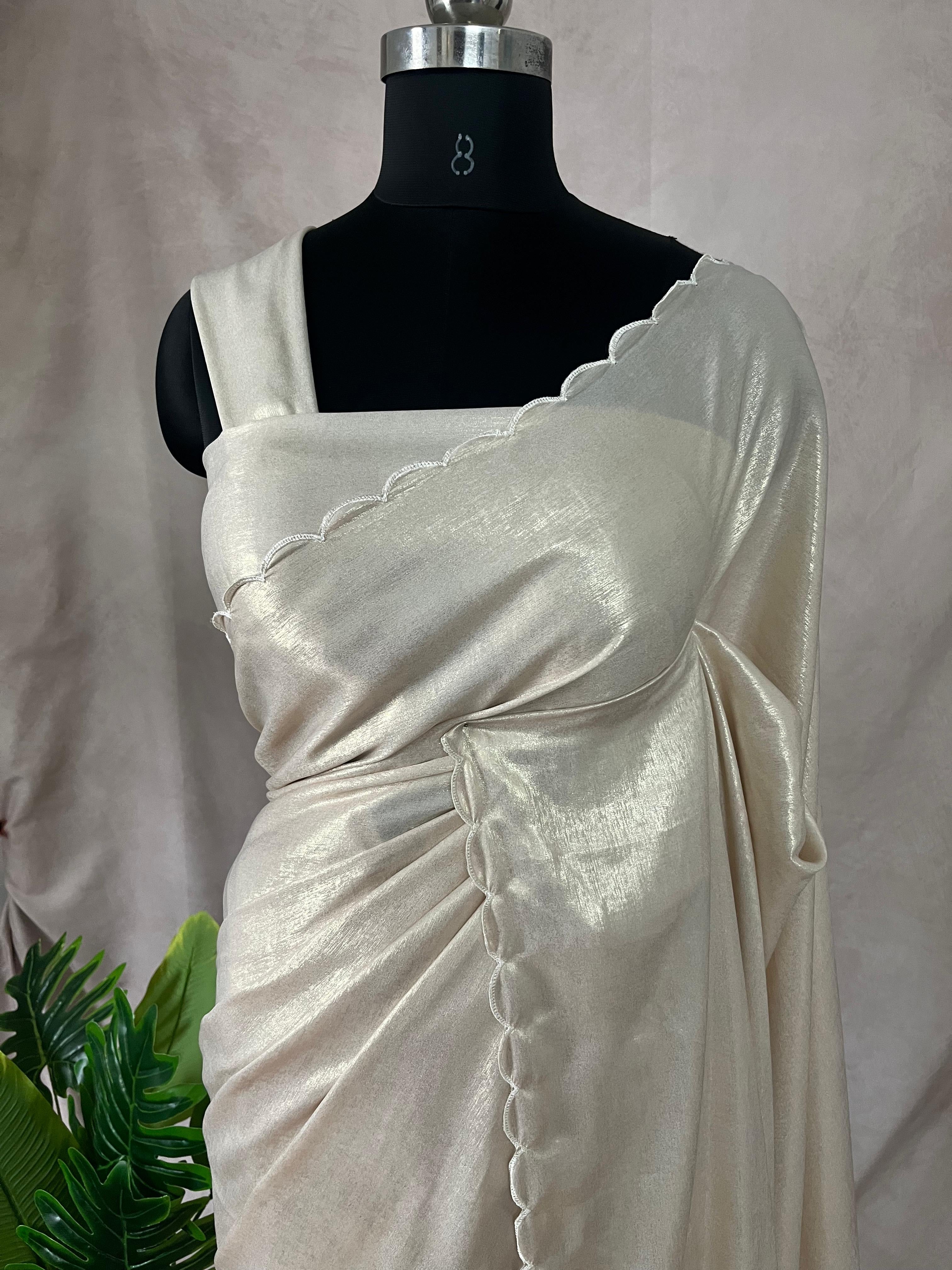 Shimmer crepe saree with scallop border, No BP