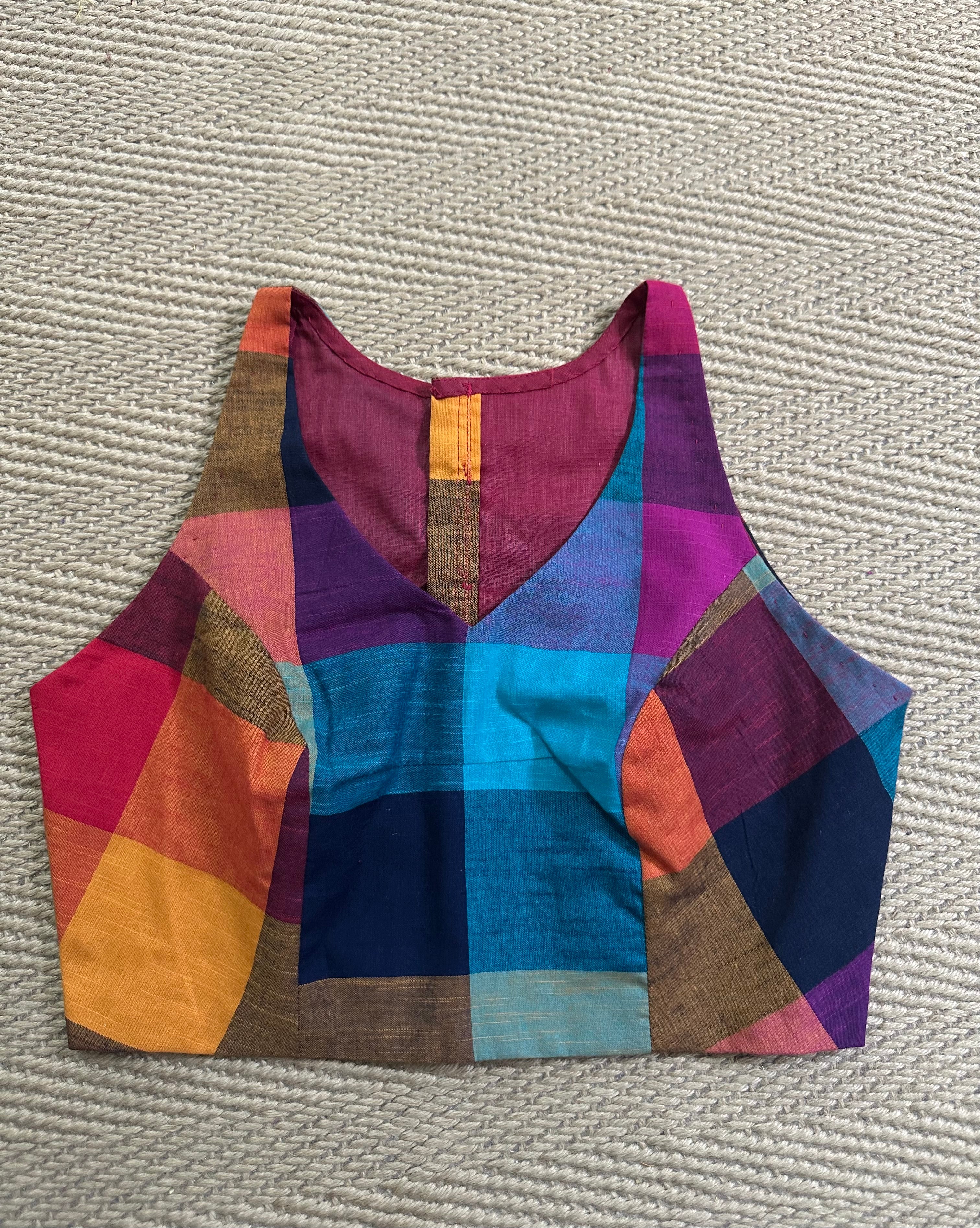 Madrass kattam sleeveless cotton blouse, back open