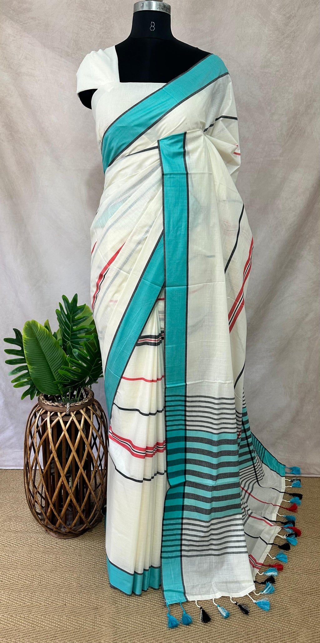 Soft cotton saree with multi color border
