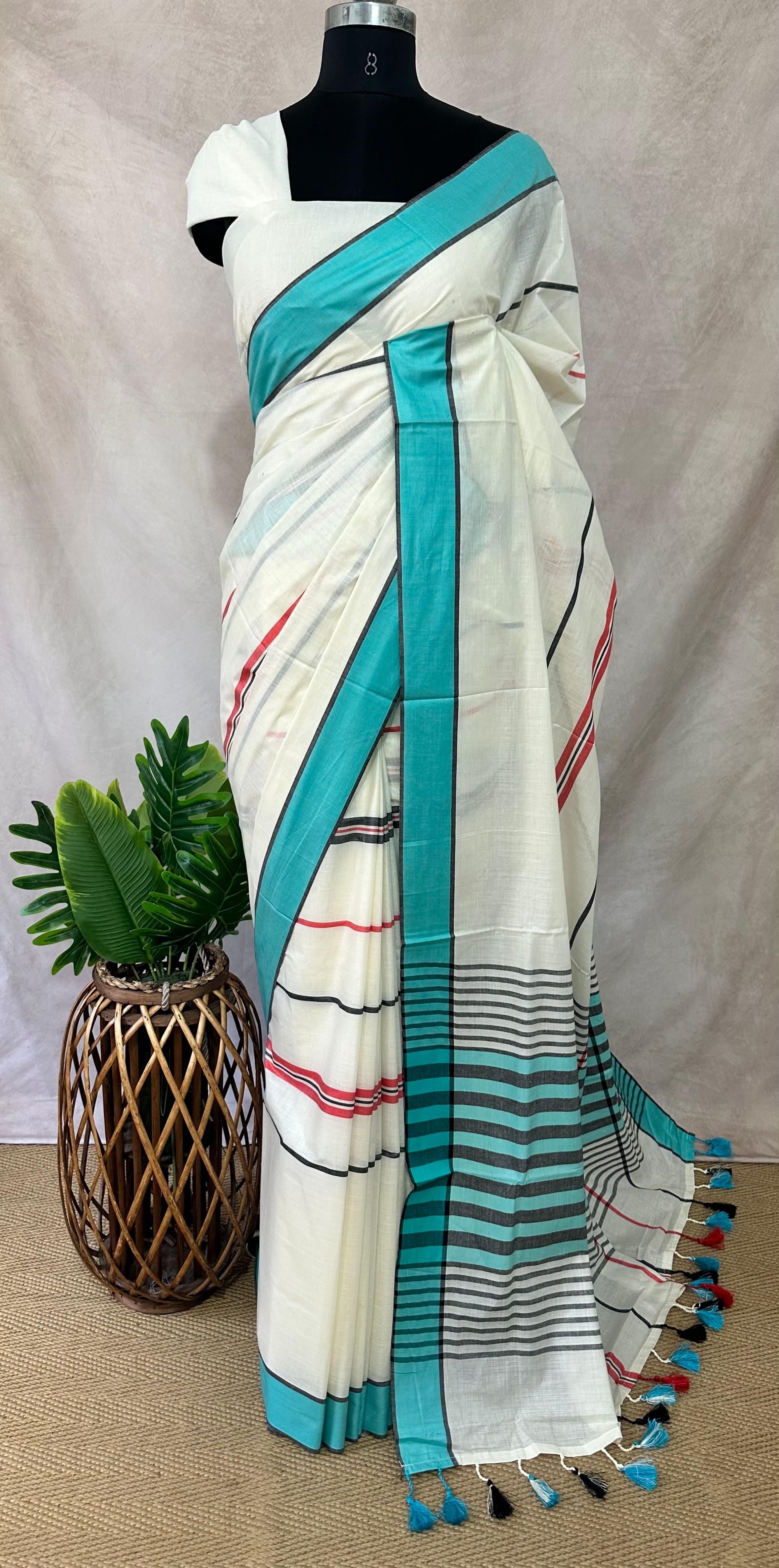 Soft cotton saree with multi color border