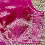 High-neck pink brocade blouse