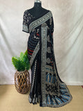 Modal silk saree with bead and mirror work , stitched blouse