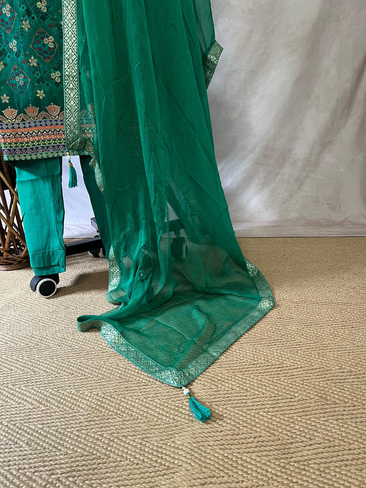 Green Banarsi silk set