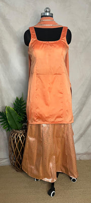 Peach silk short kuti with Banarsi brocade flared palazzo