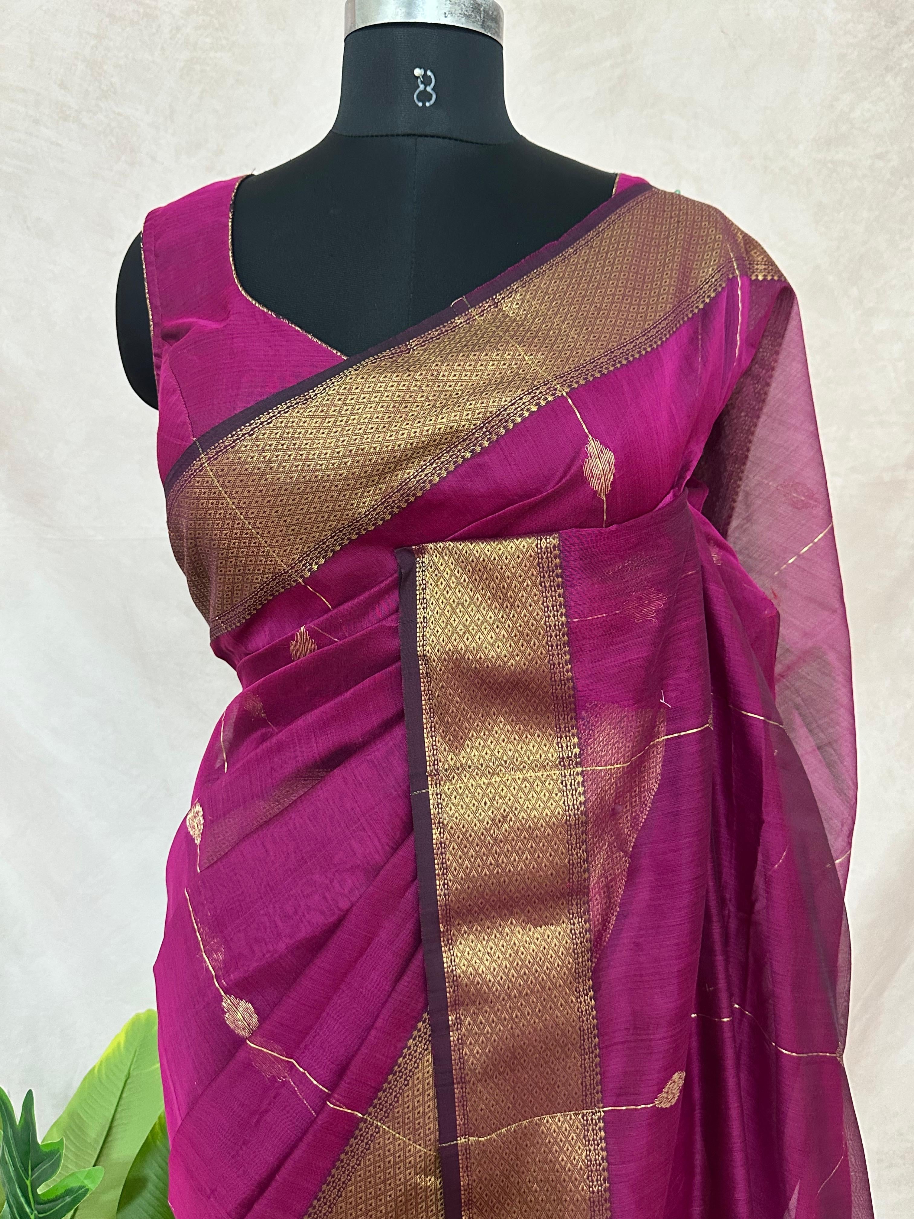 Maheshwari silk saree with stitched blouse