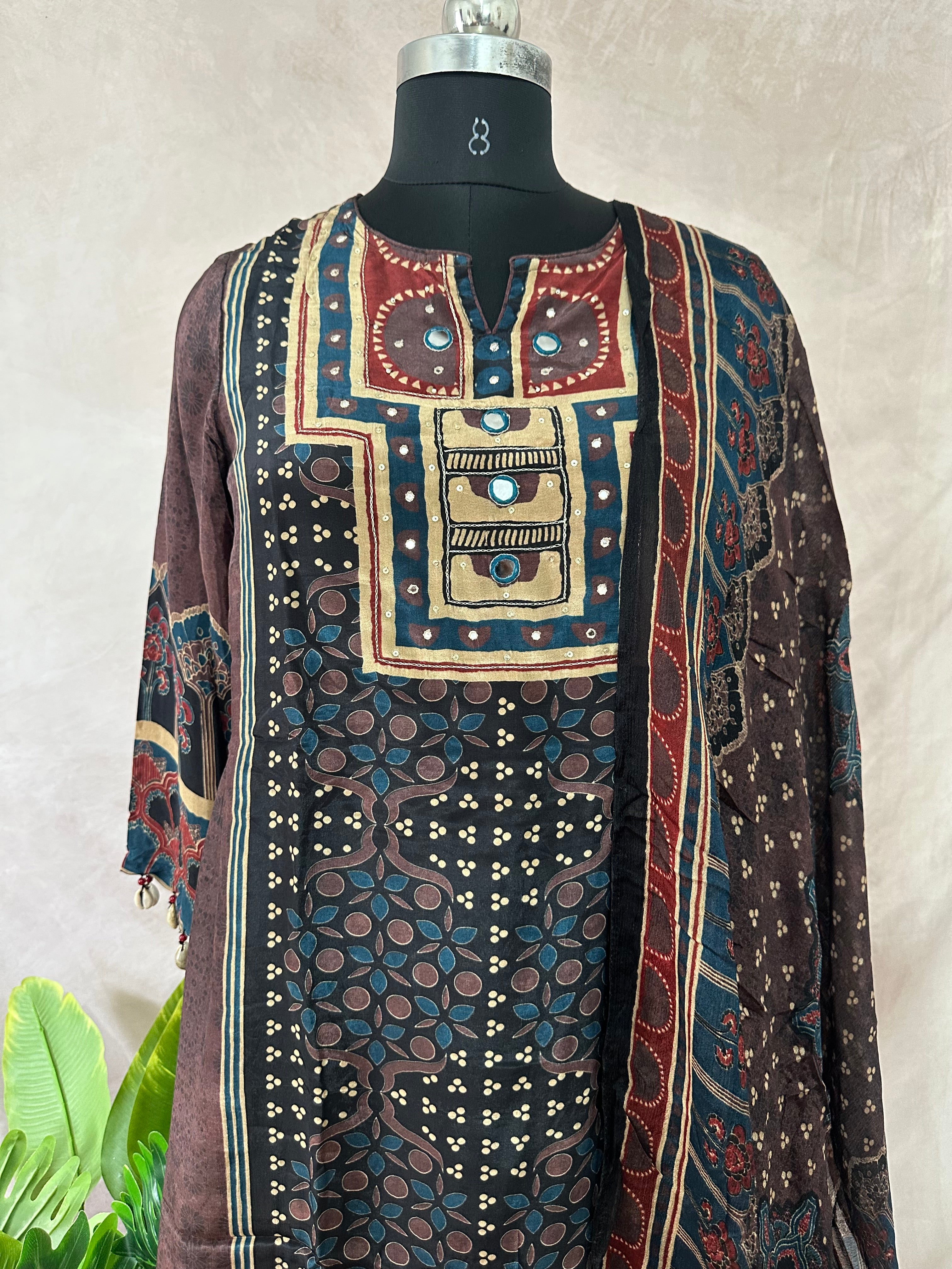 Brown crepe silk kurti set