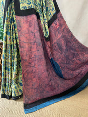 Nashpal Tussar by modal silk saree with hand block print with natural dye, with BP