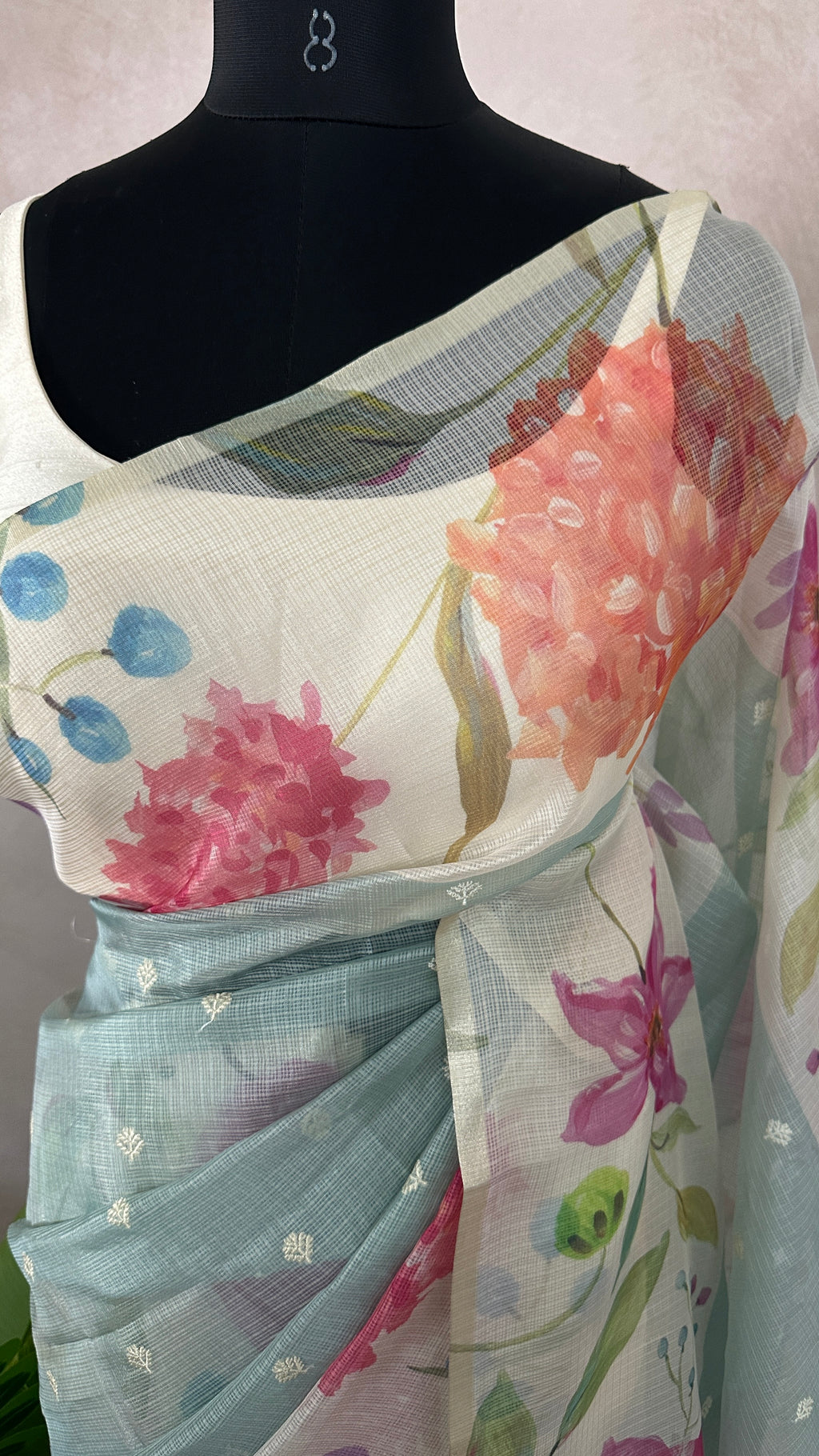 Kota silk saree with floral print border, with BP