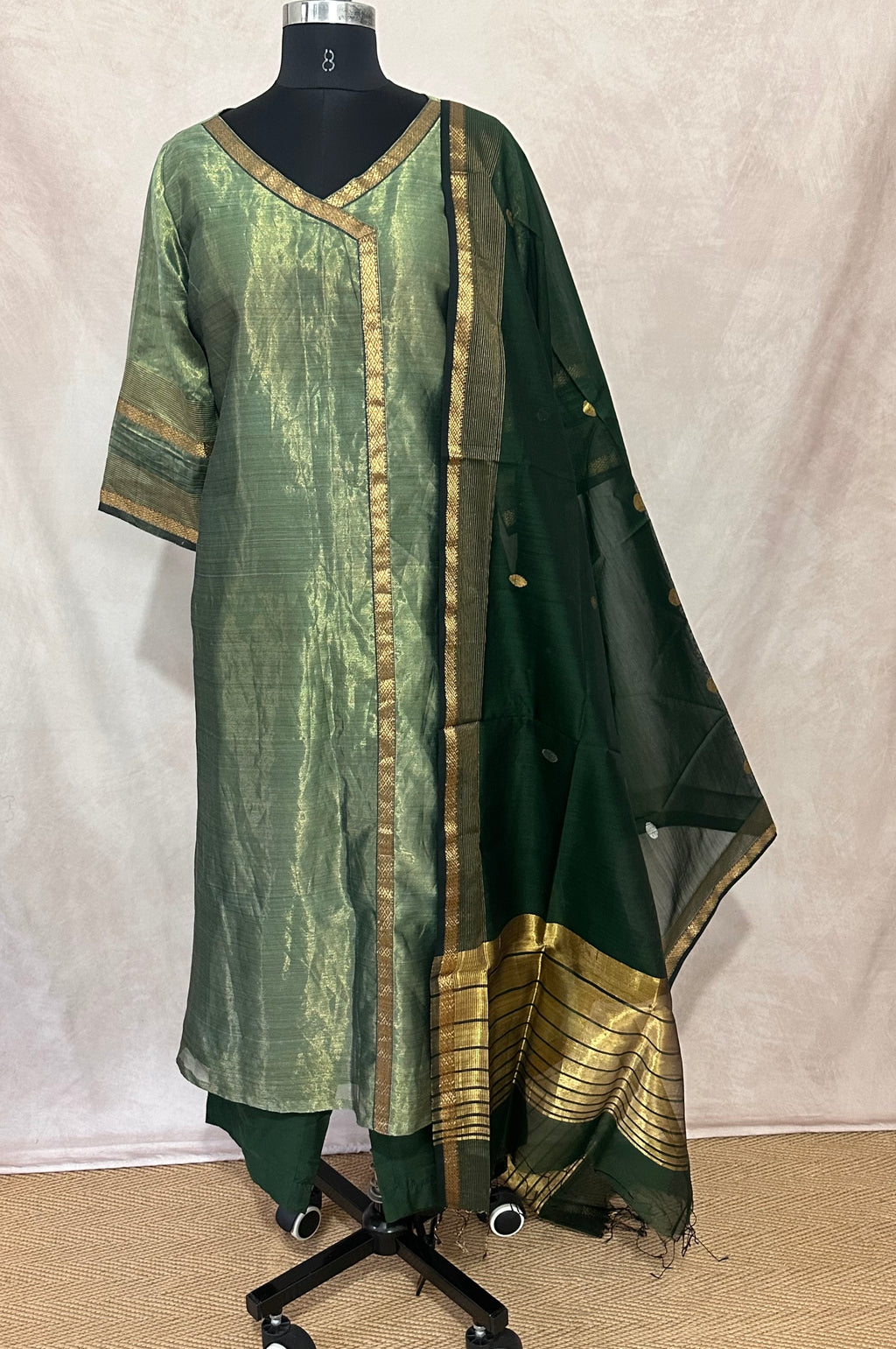 Maheshwari tissue cotton kurti with bottom and dupatta