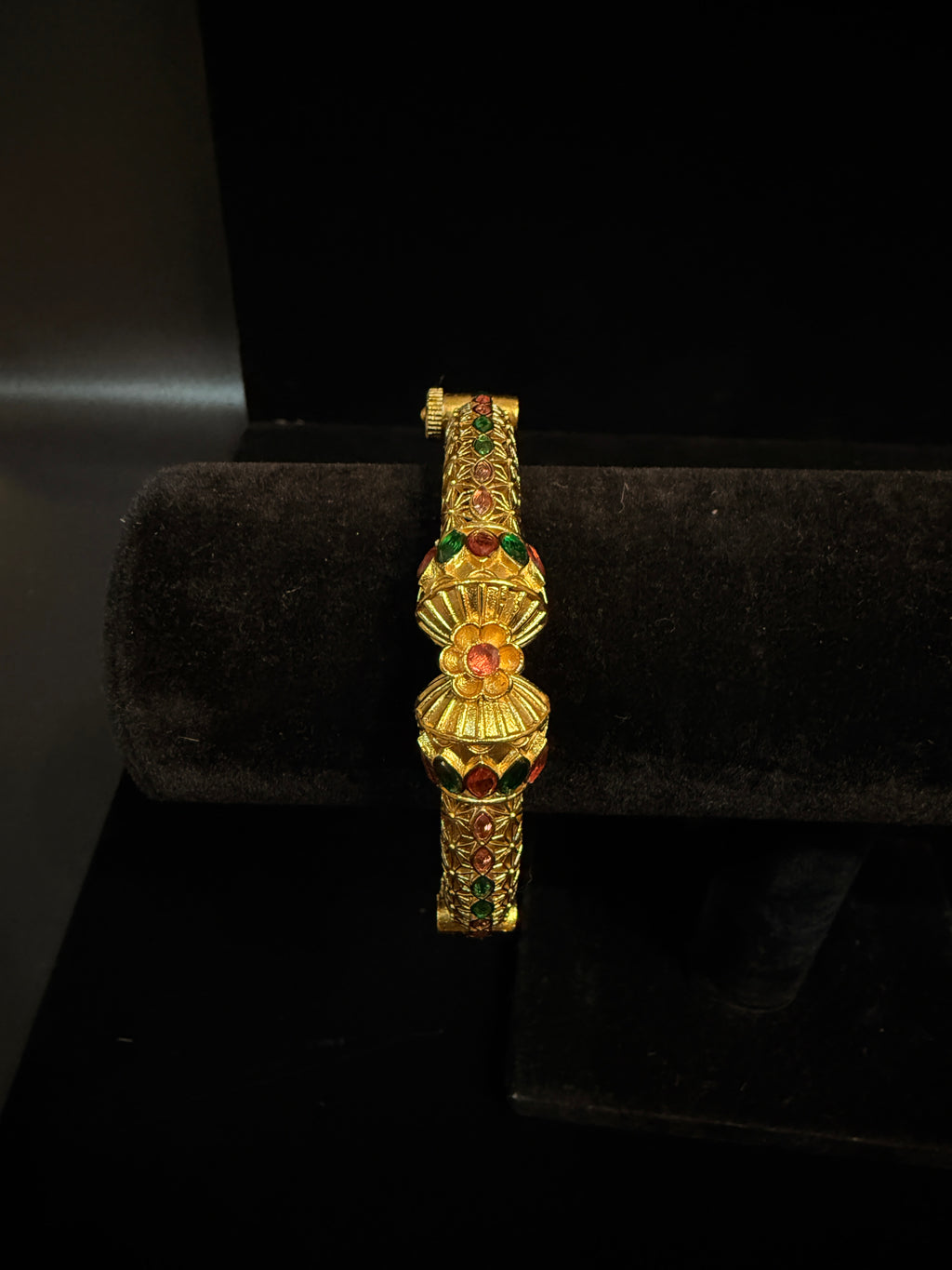 Gold openable kada with red and green stone (fits 2.6 to 2.10)