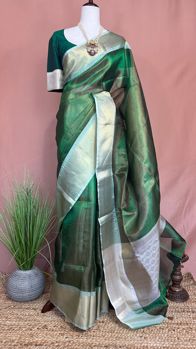 Semi Kanchivaram brocade saree with stitched blouse
