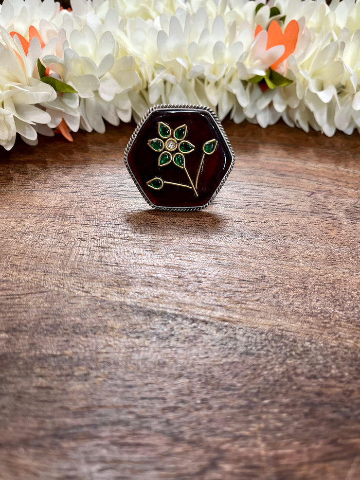 Maroon stone ring
