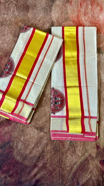 Tissue Set mundu with red lines