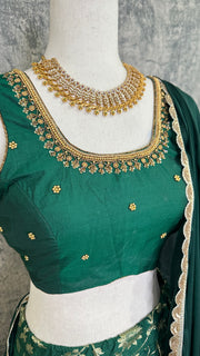 Green Banarsi Skirt with Blouse and Dupatta