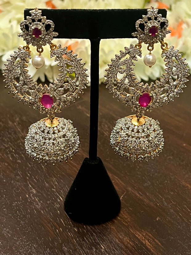 AD Jhumka with pink stones