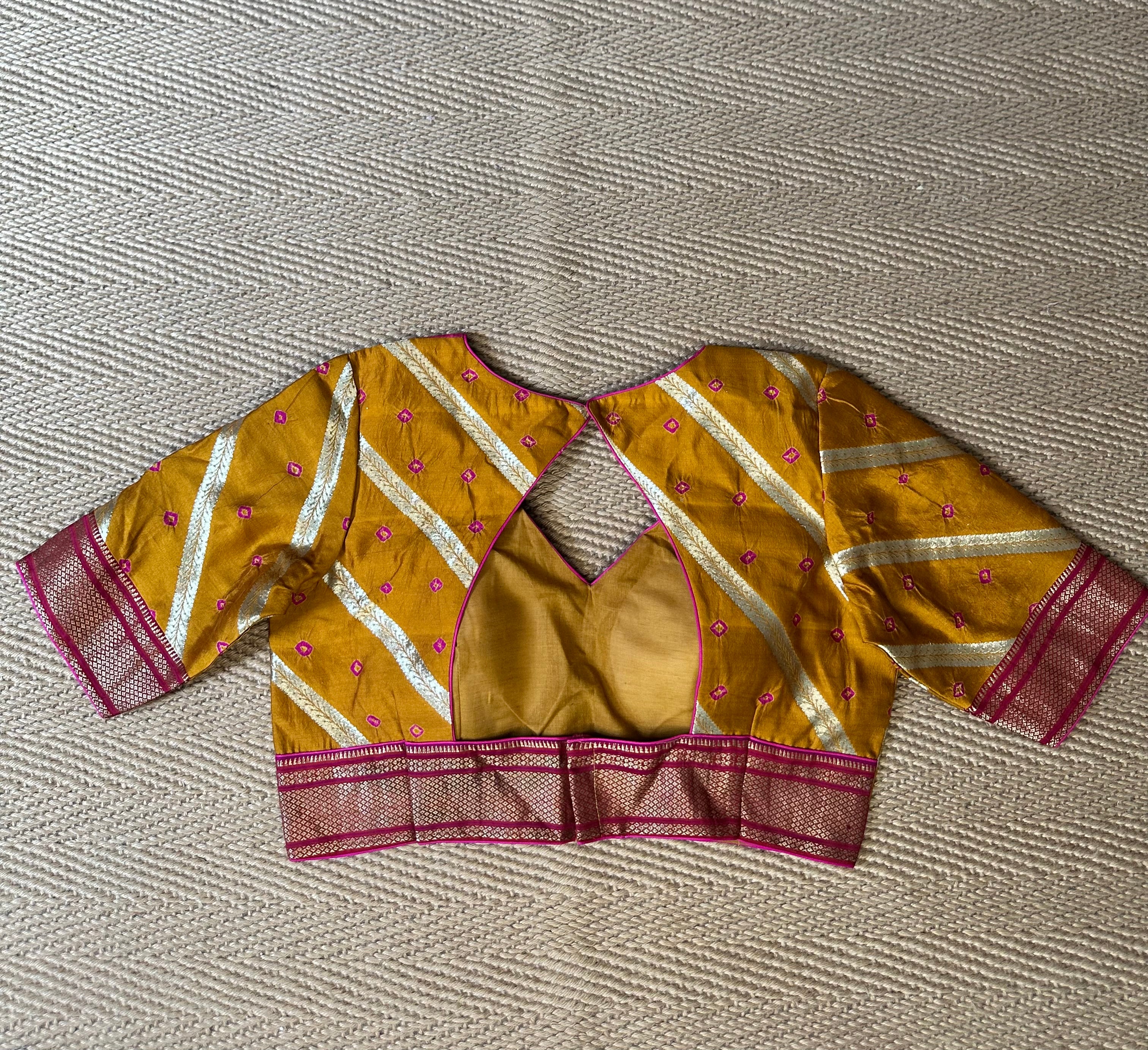 Mustard yellow silk blouse with bandini