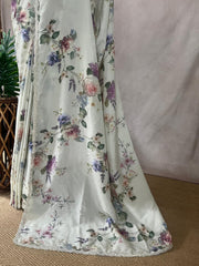 Tissue crepe silk saree with sequins border, stitched blouse