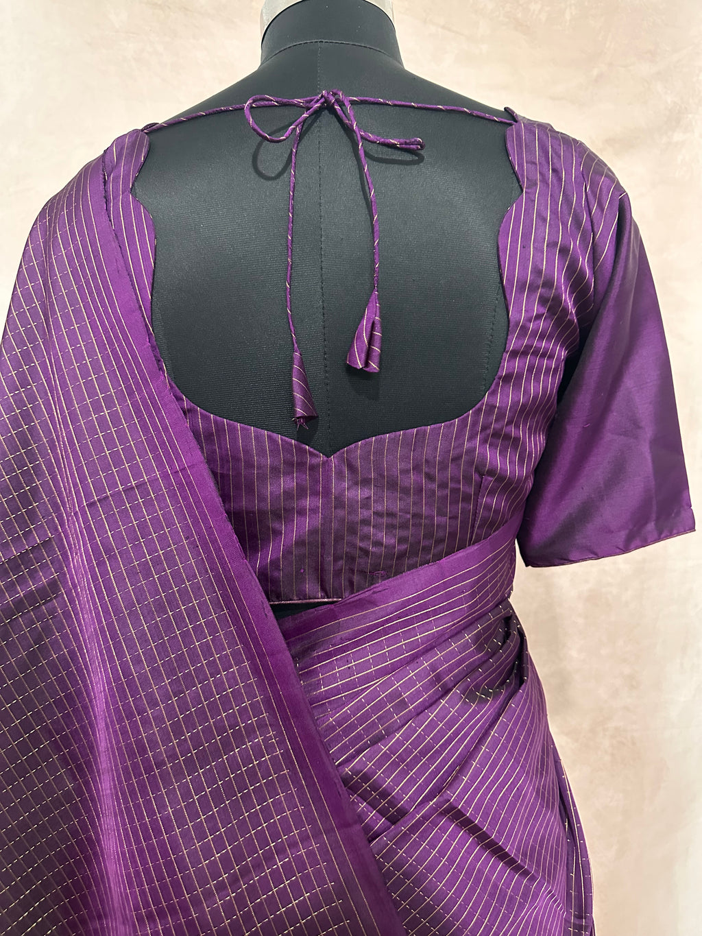 Purple pure Kanchivaram soft silk saree with stitched blouse