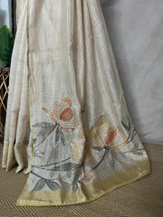 Light yellow Sequins designer saree, with stitched blouse