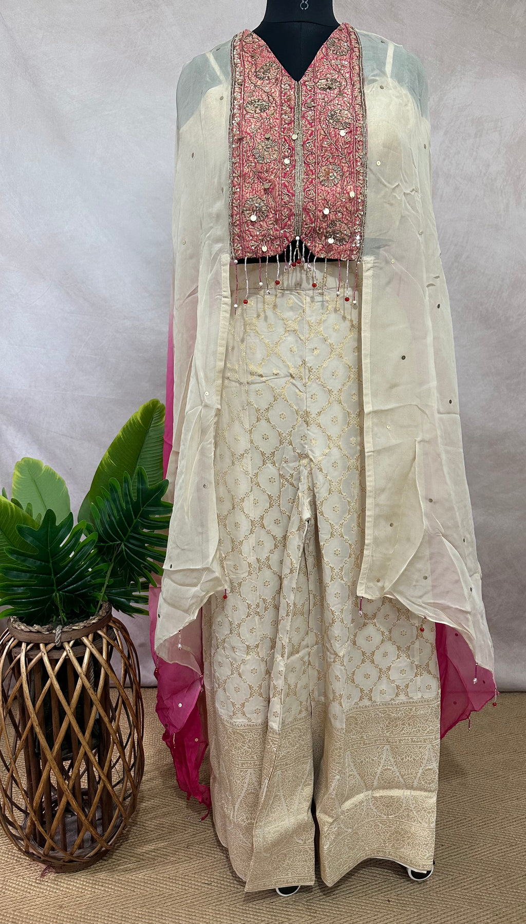 Designer top with banasi plazzo bottom