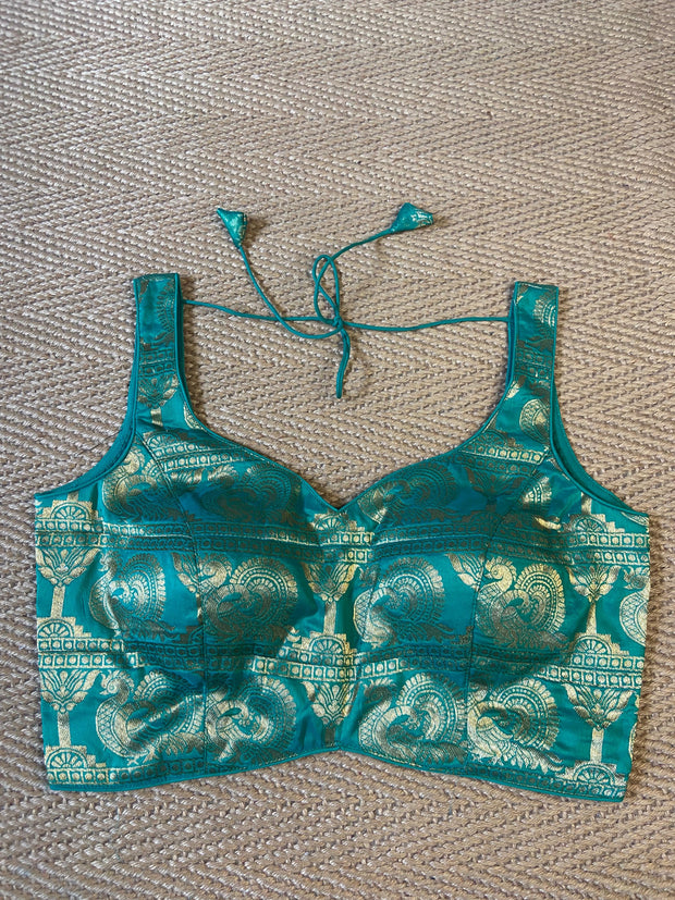 Peacock green brocade blouse