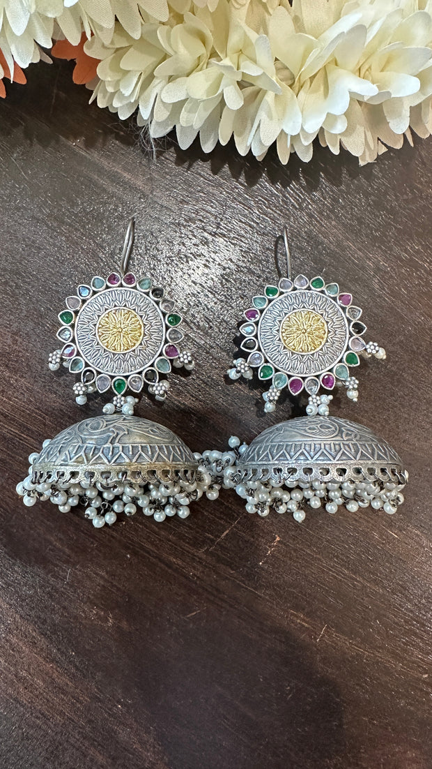 Light weight jhumka with ruby Multi stone