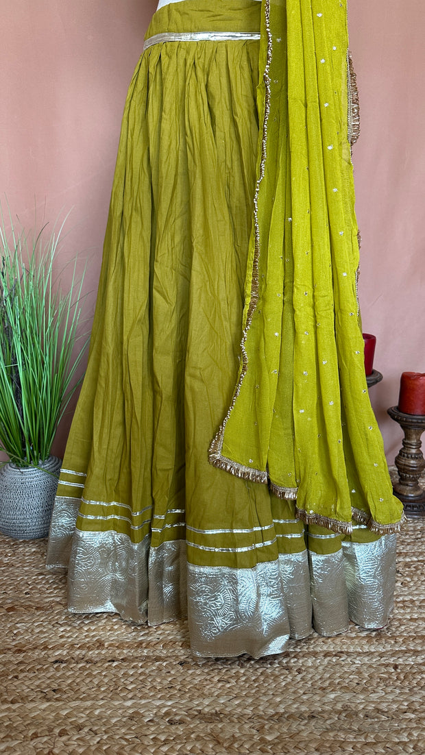 Light Olive green 10 m flare skirt for garba with dupatta