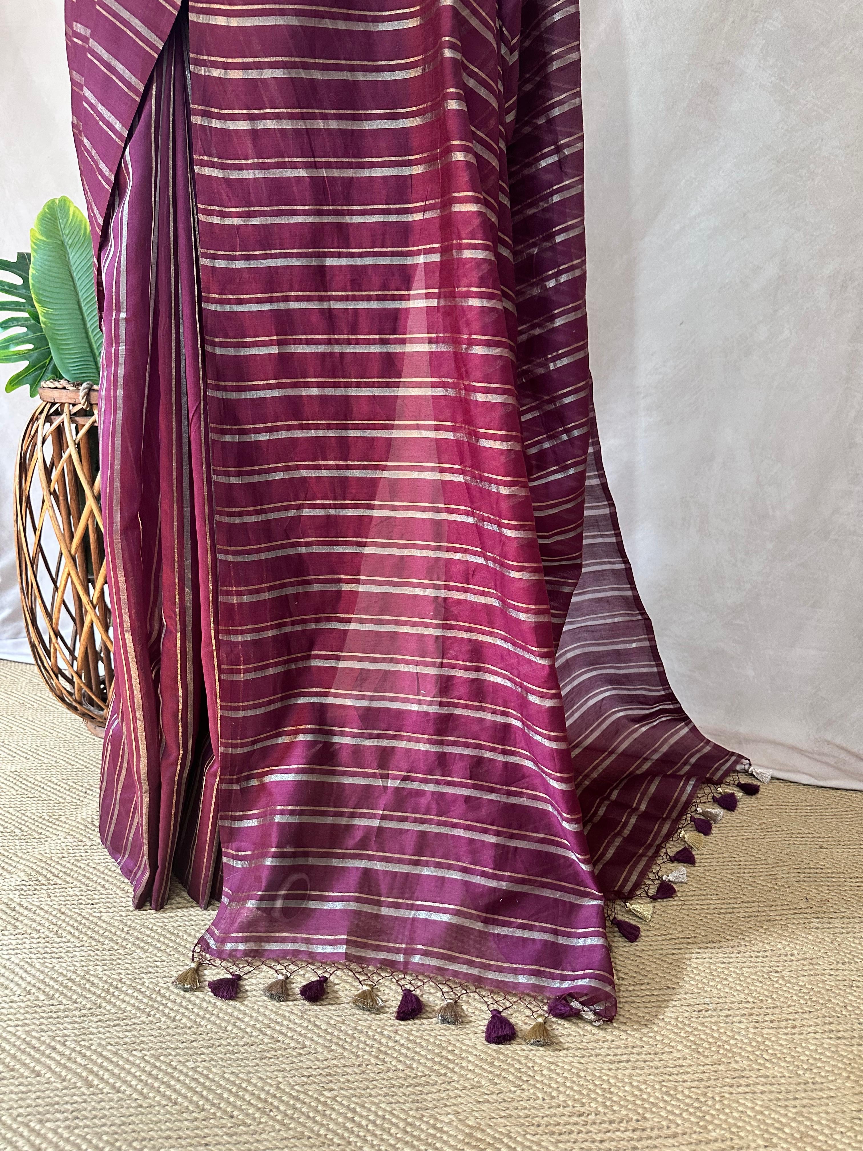 Chanderi tissue silk saree with stripe , No BP