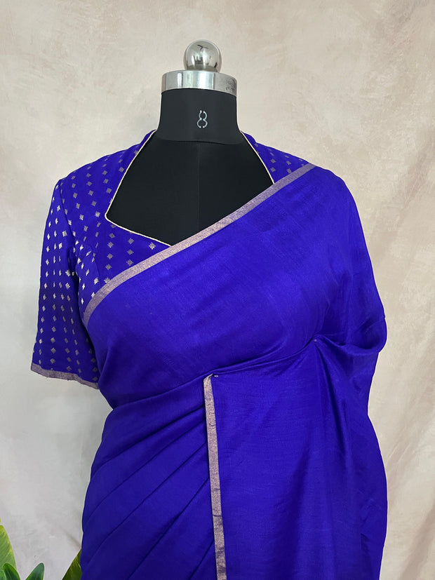 Violet munga tussar silk saree with designer Pallu and stitched blouse