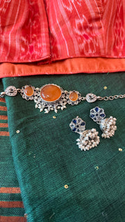 Handloom linen saree with sequins weave