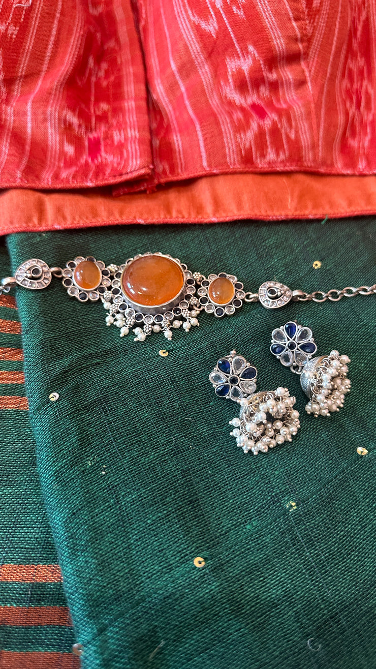 Handloom linen saree with sequins weave