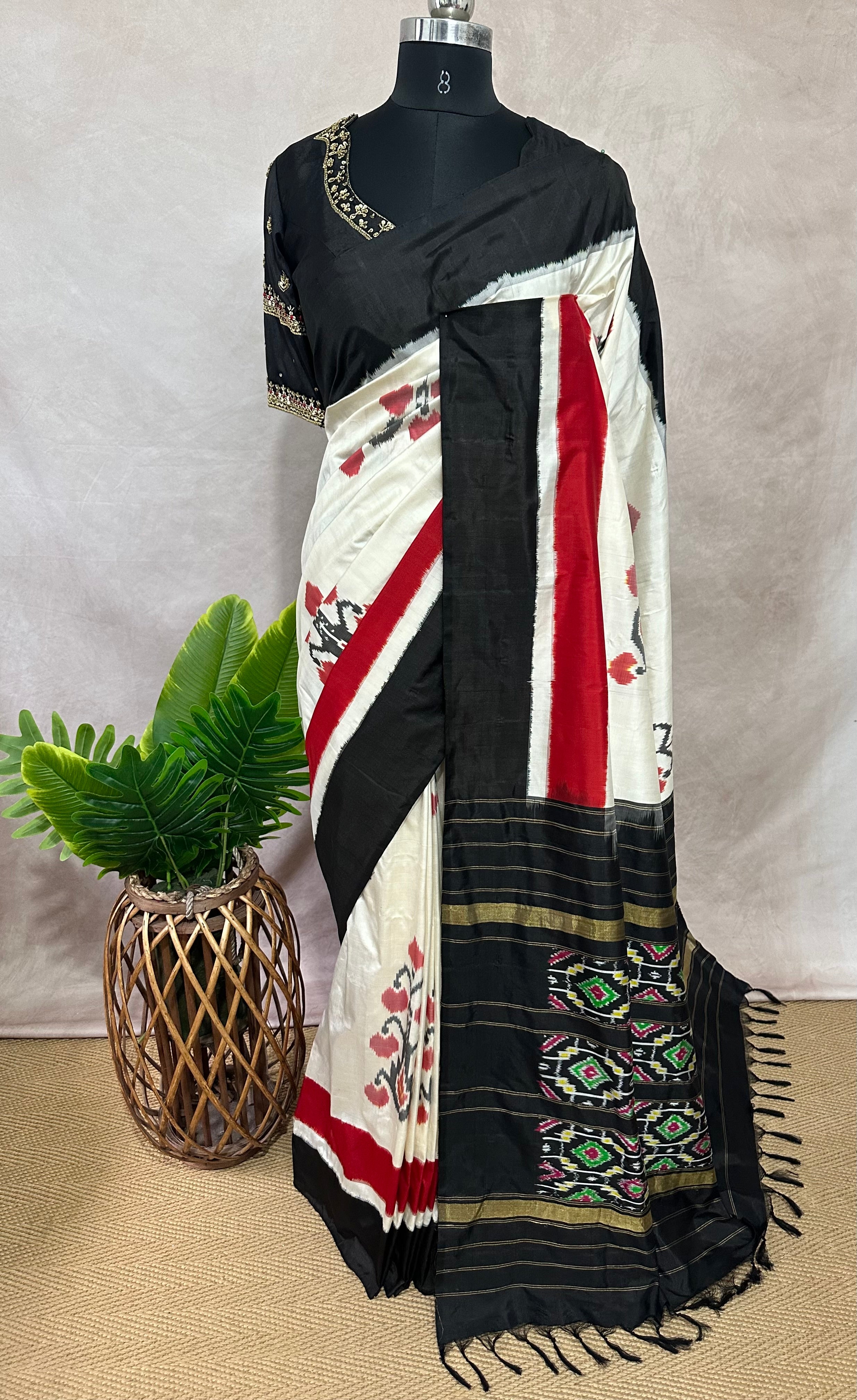 Ikkat pure silk designer saree with designer blouse