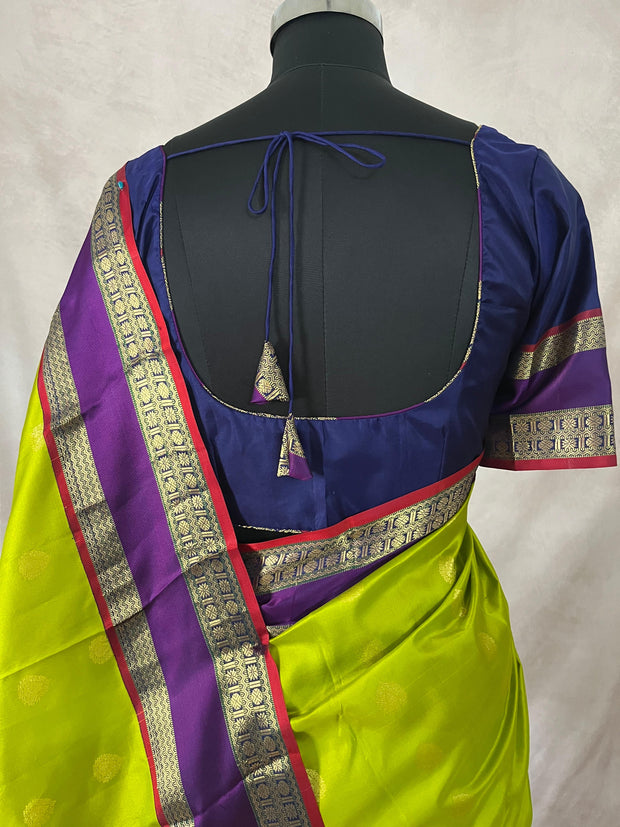 Light green and Blue Kanchivaram saree with stitched blouse
