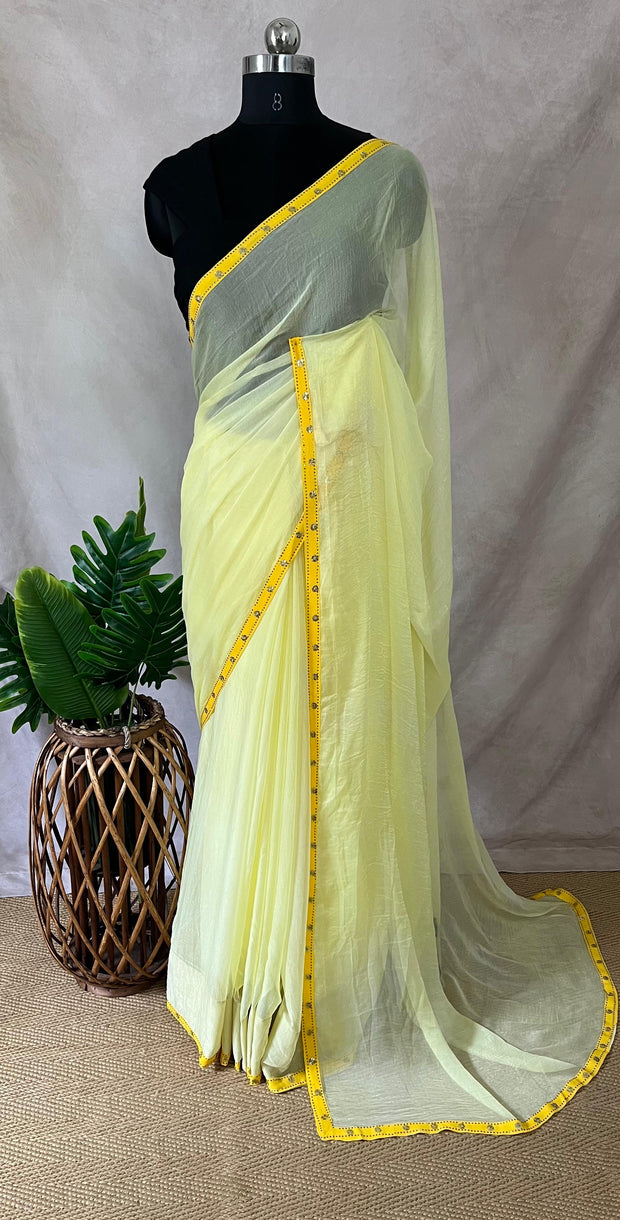 Yellow chiffon saree , no BP