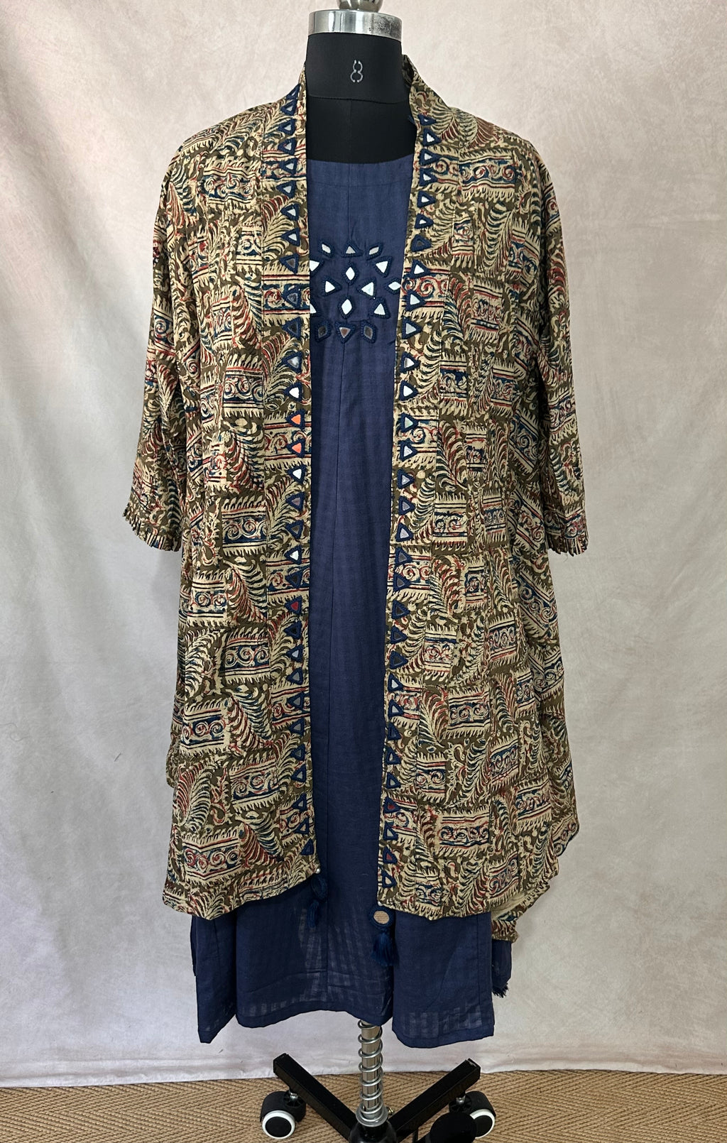 Cotton dress with kalamkari shrug