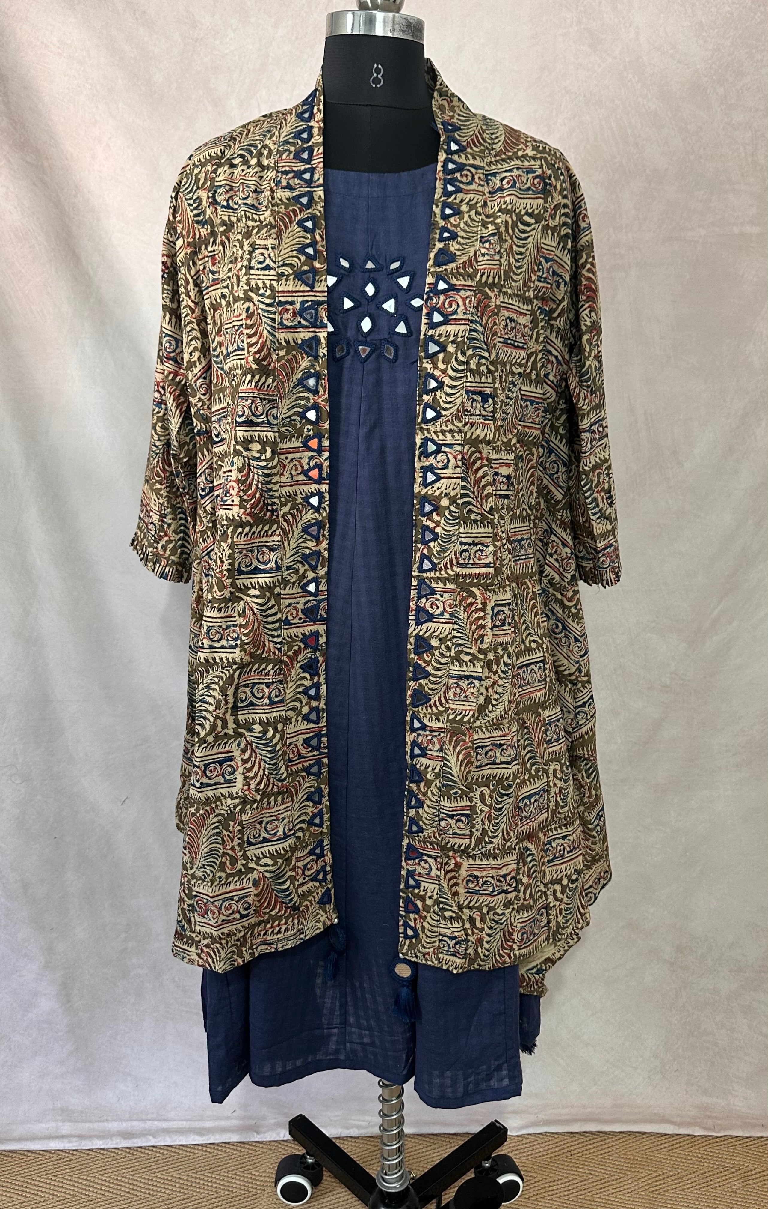 Cotton dress with kalamkari shrug