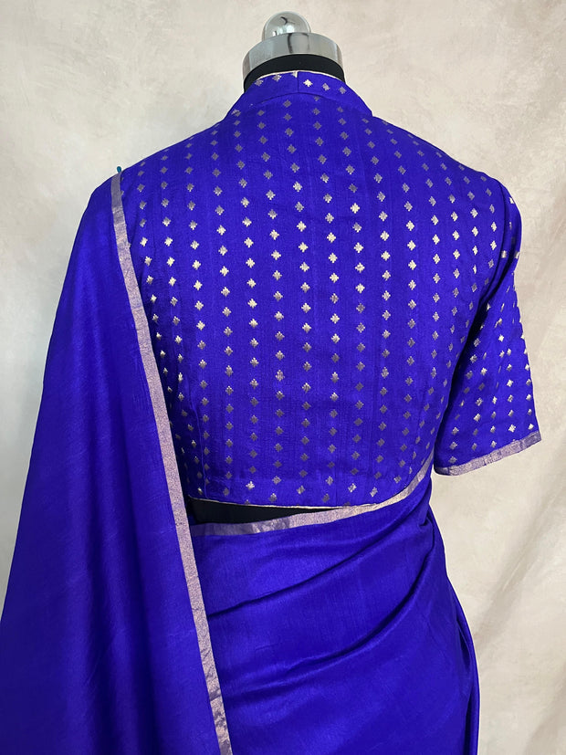 Violet munga tussar silk saree with designer Pallu and stitched blouse