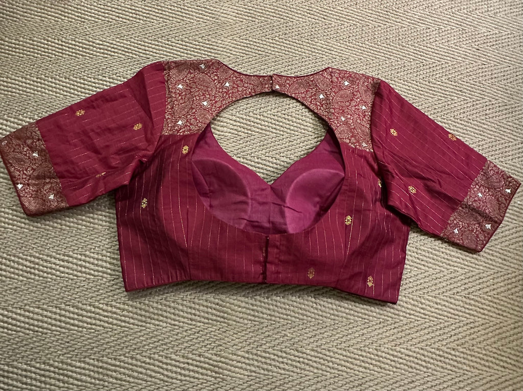 Red silk cotton blouse with  sleeves