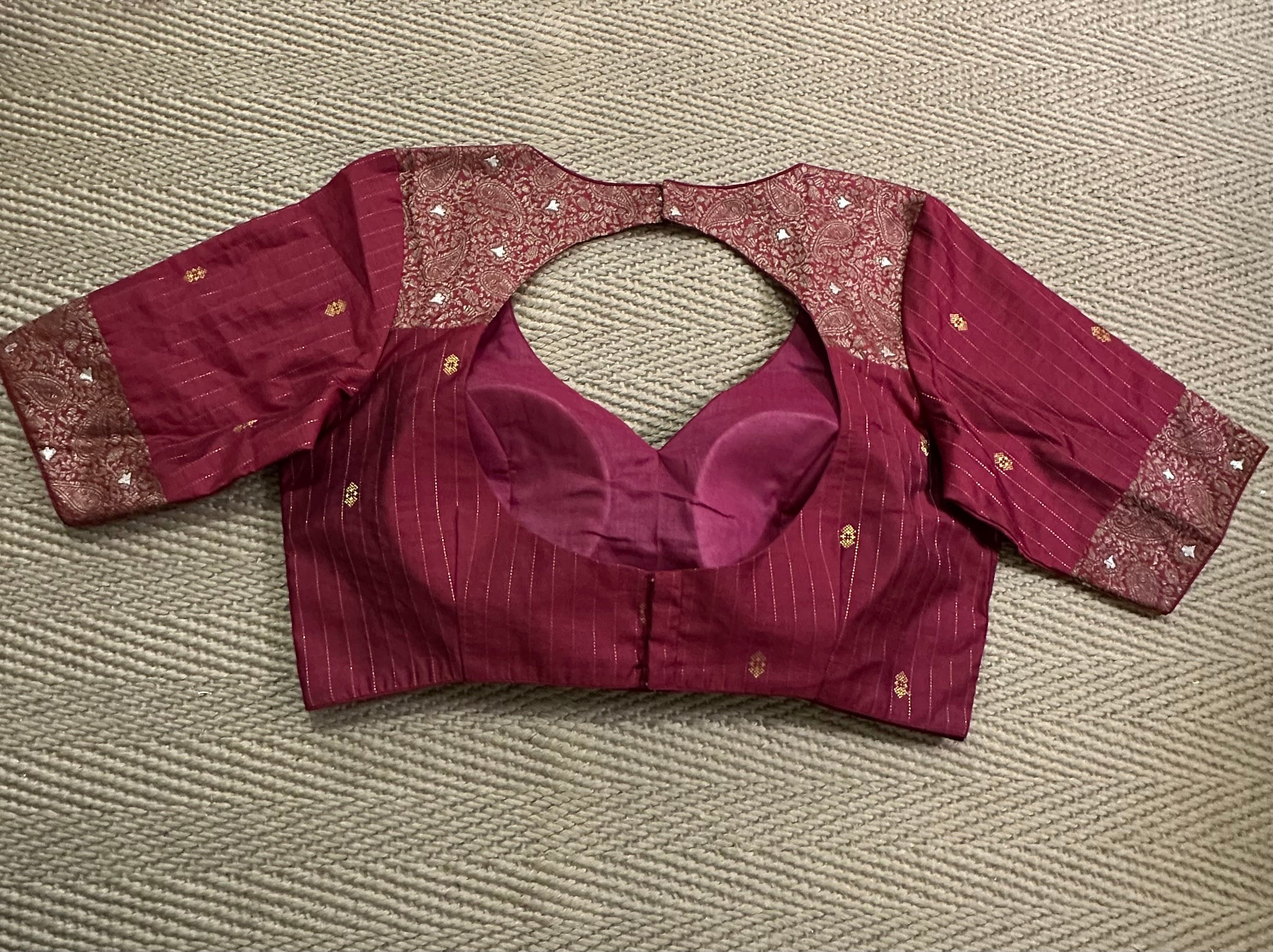 Red silk cotton blouse with  sleeves