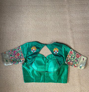 Green raw silk and paithani blouse