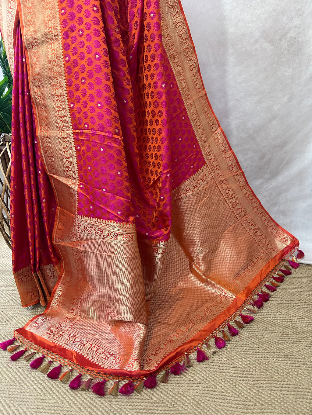 Banarasi Tanchoi Silk Saree with stitched blouse